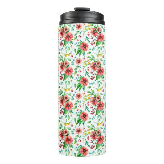 Hand geschilderde roze bloemen Bloempatroon-23498 Thermosbeker (Voorkant)