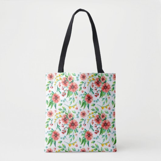Hand geschilderde roze bloemen Bloempatroon-23498 Tote Bag (Voorkant)
