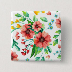 Hand geschilderde roze bloemen Bloempatroon-23498 Vierkante Button 5,1 Cm