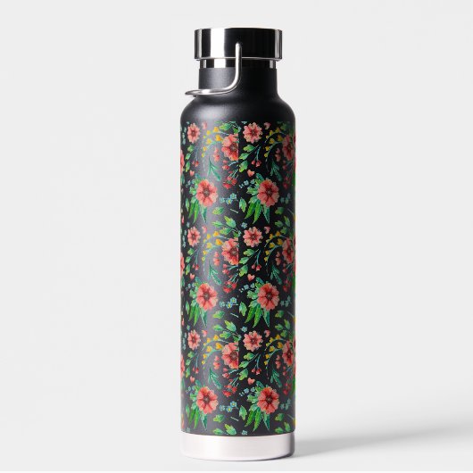 Hand geschilderde roze bloemen Bloempatroon-23498 Waterfles (Rechts)