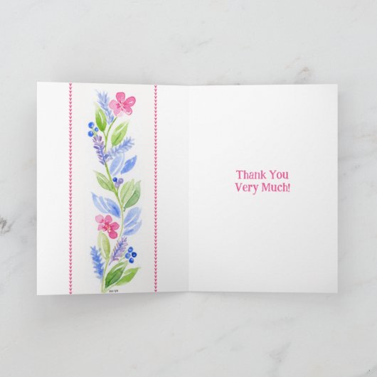 Hand geschilderde Waterverf Bloemen DANK U Groet Bedankkaart (Binnen)
