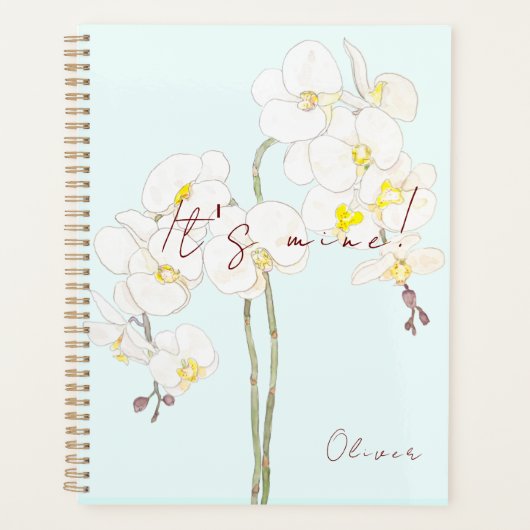 Hand geschilderde witte orchidee bloemen planner (Voorkant)