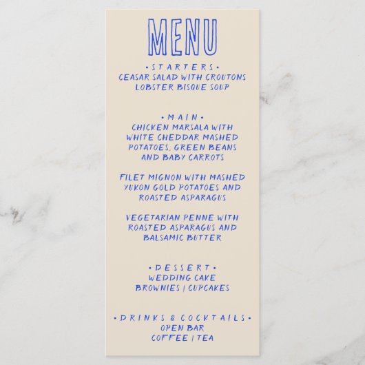 Hand geschreven Blauw Retro Vet Modern Leuk Bruilo Menu (Voorkant)