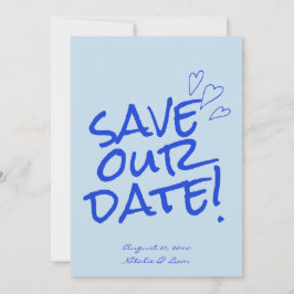 Hand geschreven Blauw Vet Retro Unieke Moderne Bru Save The Date