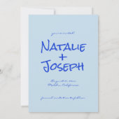 Hand geschreven Blauw Vet Retro Unieke Moderne Bru Save The Date (Achterkant)