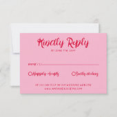 Hand-geschreven Blush Retro Vet Unieke Bruiloft RSVP Kaartje (Voorkant)