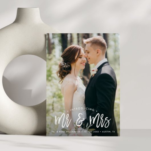 Hand geschreven borstel script bruiloft aankondigi bedankkaart