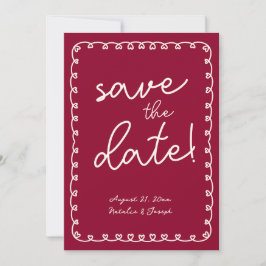 Hand geschreven Bourgondië Retro Funky moderne bru Save The Date