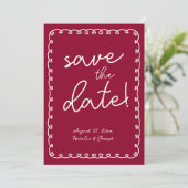 Hand geschreven Bourgondië Retro Funky moderne bru Save The Date (Staand voorkant)