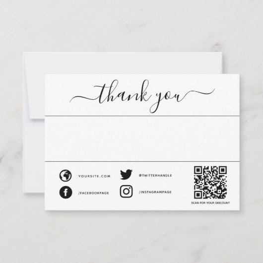 Hand geschreven dank u sociale qr code insert kaar bedankkaart (Voorkant)