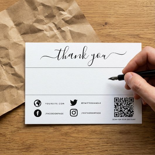 Hand geschreven dank u sociale qr code insert kaar bedankkaart