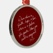 Hand geschreven Faith Hope Love Red Spiritueel Rou Metalen Ornament (Rechts)