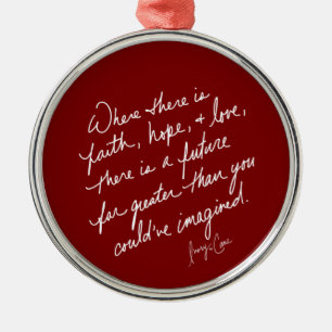 Hand geschreven Faith Hope Love Red Spiritueel Rou Metalen Ornament