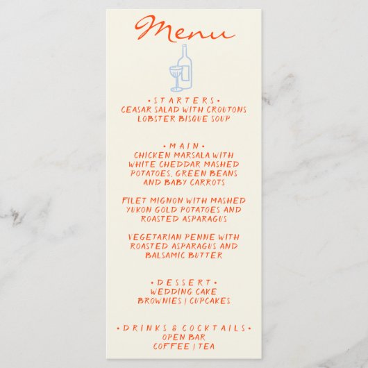 Hand geschreven getekend geschilderd eigenzinnige  menu (Voorkant)