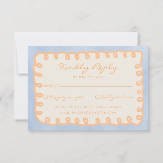 Hand geschreven getekend geschilderd grillige funk RSVP kaartje (Voorkant)