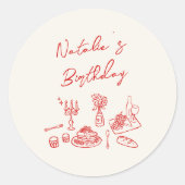 Hand geschreven getekend leuk servies verjaardagsd ronde sticker (Voorkant)