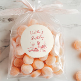 Hand geschreven getekend leuk servies verjaardagsd ronde sticker