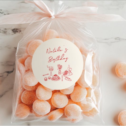 Hand geschreven getekend leuk servies verjaardagsd ronde sticker