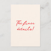 Hand geschreven getekend rood eigenzinnige bruilof informatiekaartje (Achterkant)