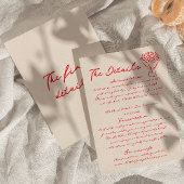 Hand geschreven getekend rood eigenzinnige bruilof informatiekaartje