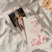 Hand geschreven getekend roze brunch verjaardag fo kaart