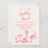 Hand geschreven getekend roze brunch verjaardag fo kaart (Voorkant)