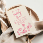 Hand geschreven getekend roze eigenzinnige brunch kaart