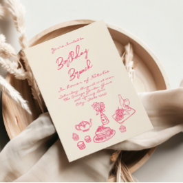 Hand geschreven getekend roze eigenzinnige brunch  kaart