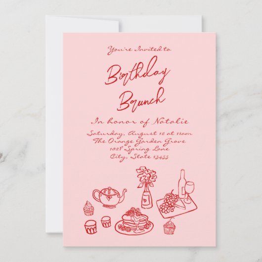 Hand geschreven getekend roze eigenzinnige leuke v kaart (Voorkant)