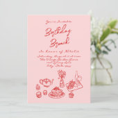 Hand geschreven getekend roze eigenzinnige leuke v kaart (Staand voorkant)