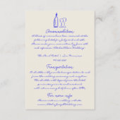 Hand geschreven getekende blauwe retro bruiloft de informatiekaartje (Voorkant)