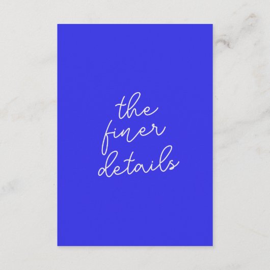 Hand geschreven getekende blauwe retro bruiloft de informatiekaartje (Achterkant)