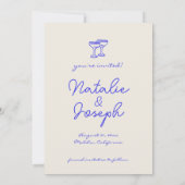 Hand geschreven getekende blauwe retro unieke brui save the date (Achterkant)