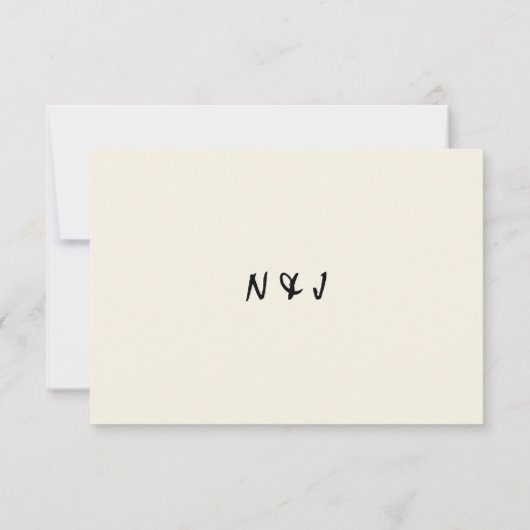 Hand geschreven getekende eigenzinnige bruiloft RSVP kaartje (Achterkant)