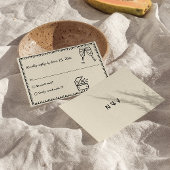 Hand geschreven getekende eigenzinnige bruiloft RSVP kaartje