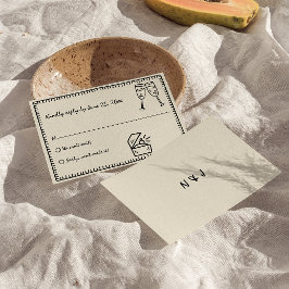 Hand geschreven getekende eigenzinnige bruiloft RSVP kaartje