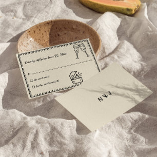 Hand geschreven getekende eigenzinnige bruiloft RSVP kaartje