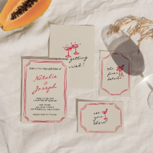 Hand geschreven getekende grillige retro leuke bru kaart