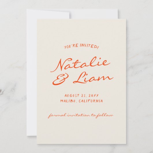 Hand geschreven getekende kleurrijke retro foto br save the date (Achterkant)