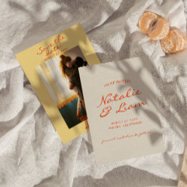 Hand geschreven getekende kleurrijke retro foto br save the date