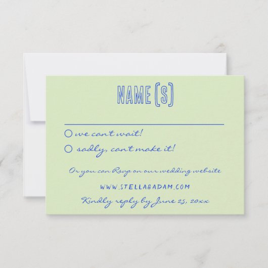 Hand geschreven getekende kleurrijke retro funky b RSVP kaartje (Voorkant)