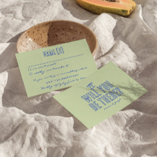 Hand geschreven getekende kleurrijke retro funky b RSVP kaartje