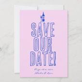 Hand geschreven getekende kleurrijke retro unieke save the date (Voorkant)
