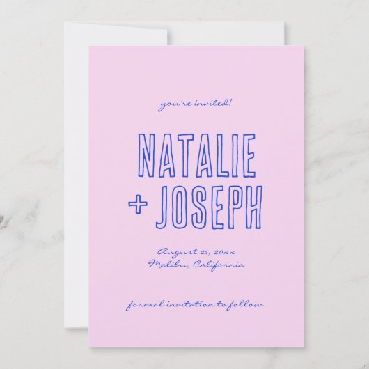 Hand geschreven getekende kleurrijke retro unieke save the date (Achterkant)