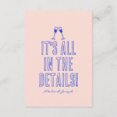 Hand geschreven getekende  retro bruiloft details informatiekaartje (Achterkant)