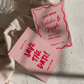Hand geschreven getekende rode roze kleurrijke ret save the date