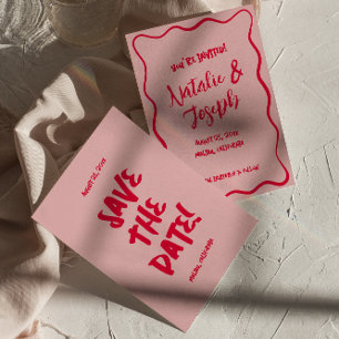 Hand geschreven getekende rode roze kleurrijke ret save the date