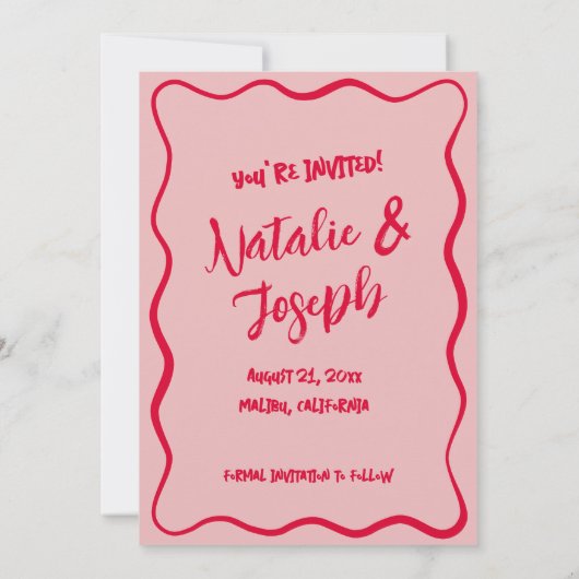 Hand geschreven getekende rode roze kleurrijke ret save the date (Achterkant)