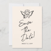 Hand geschreven getrokken retro Cupido eigenzinnig Save The Date (Voorkant)