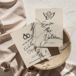 Hand geschreven getrokken retro Cupido eigenzinnig Save The Date